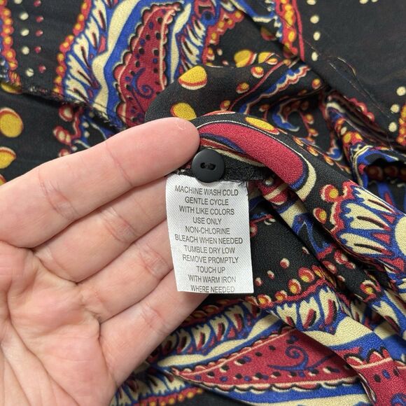 Vtg Y2K Pleated Ruffle Top Womens Large Paisley Boho Whimsigoth Dark Fairy 2000s - Picture 11 of 11